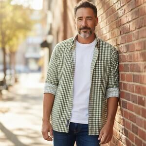 JCPenney Green Plaid Dress Shirt Mens XXLT Long Sleeve Button Up